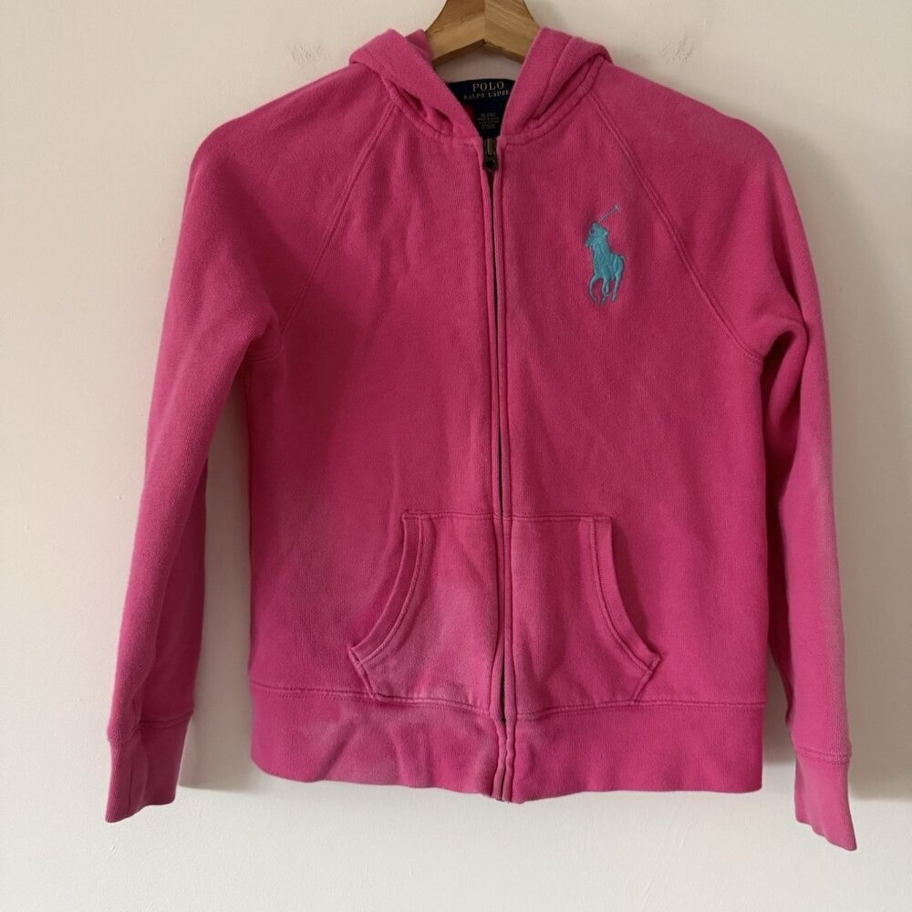 Polo Ralph Lauren Hoodie Jacket Youth XL 16 Girls Pink Big Pony Sporty FLAWS!